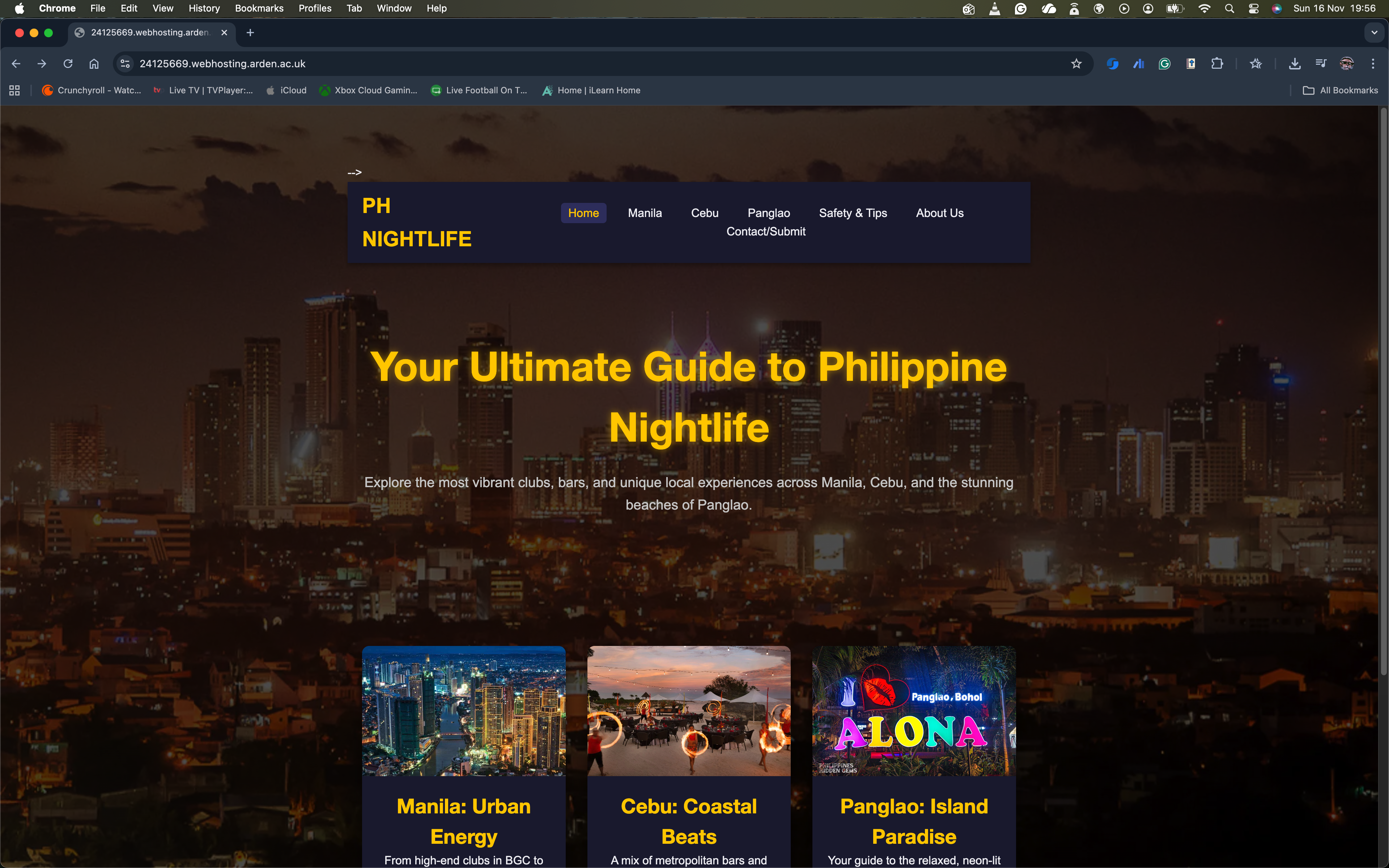 Screenshot of website on Chrome browser