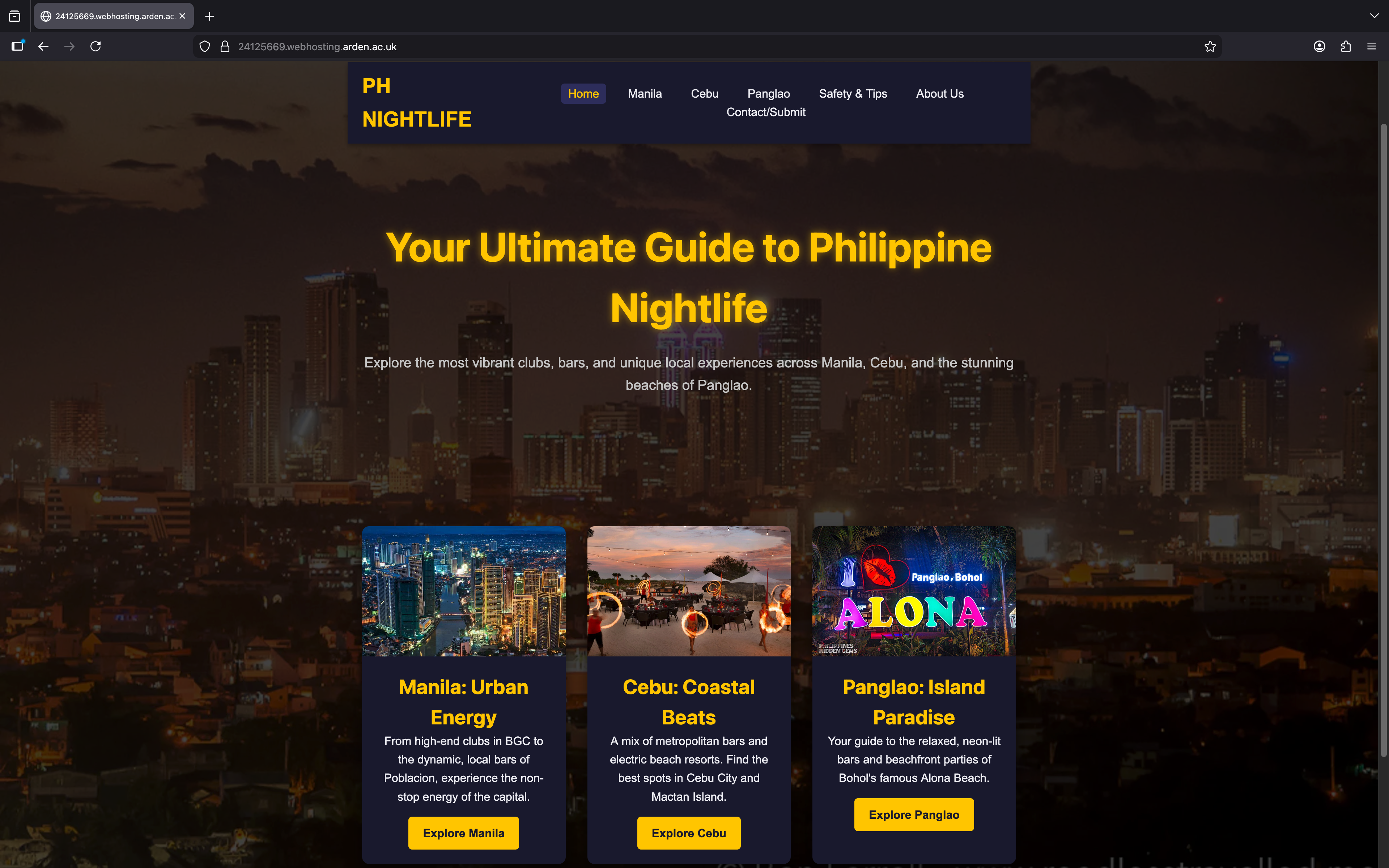 Screenshot of website on Firefox browser