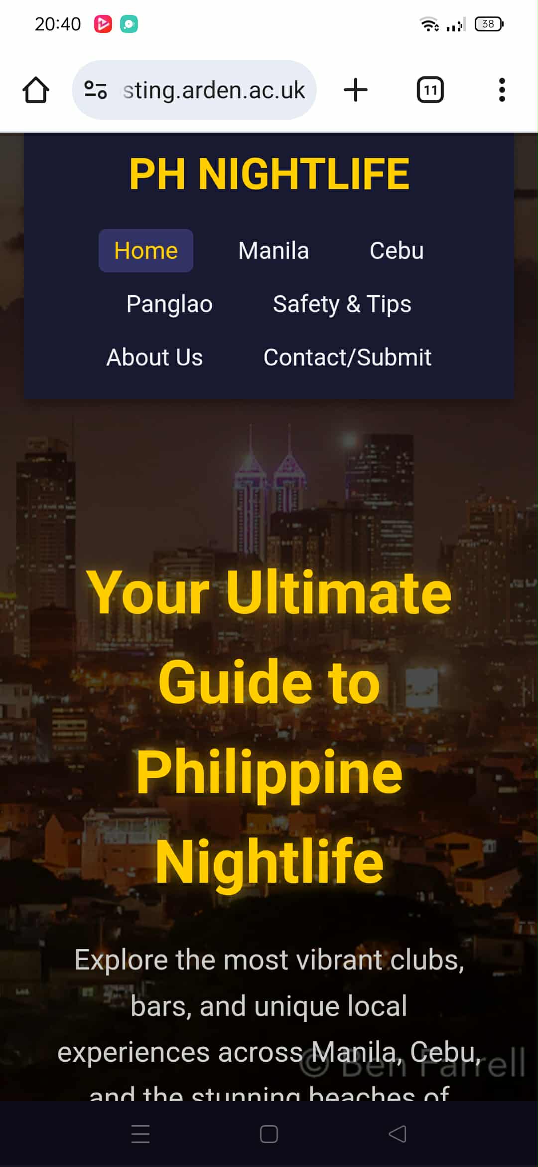 Screenshot of website on mobile layout (480px)